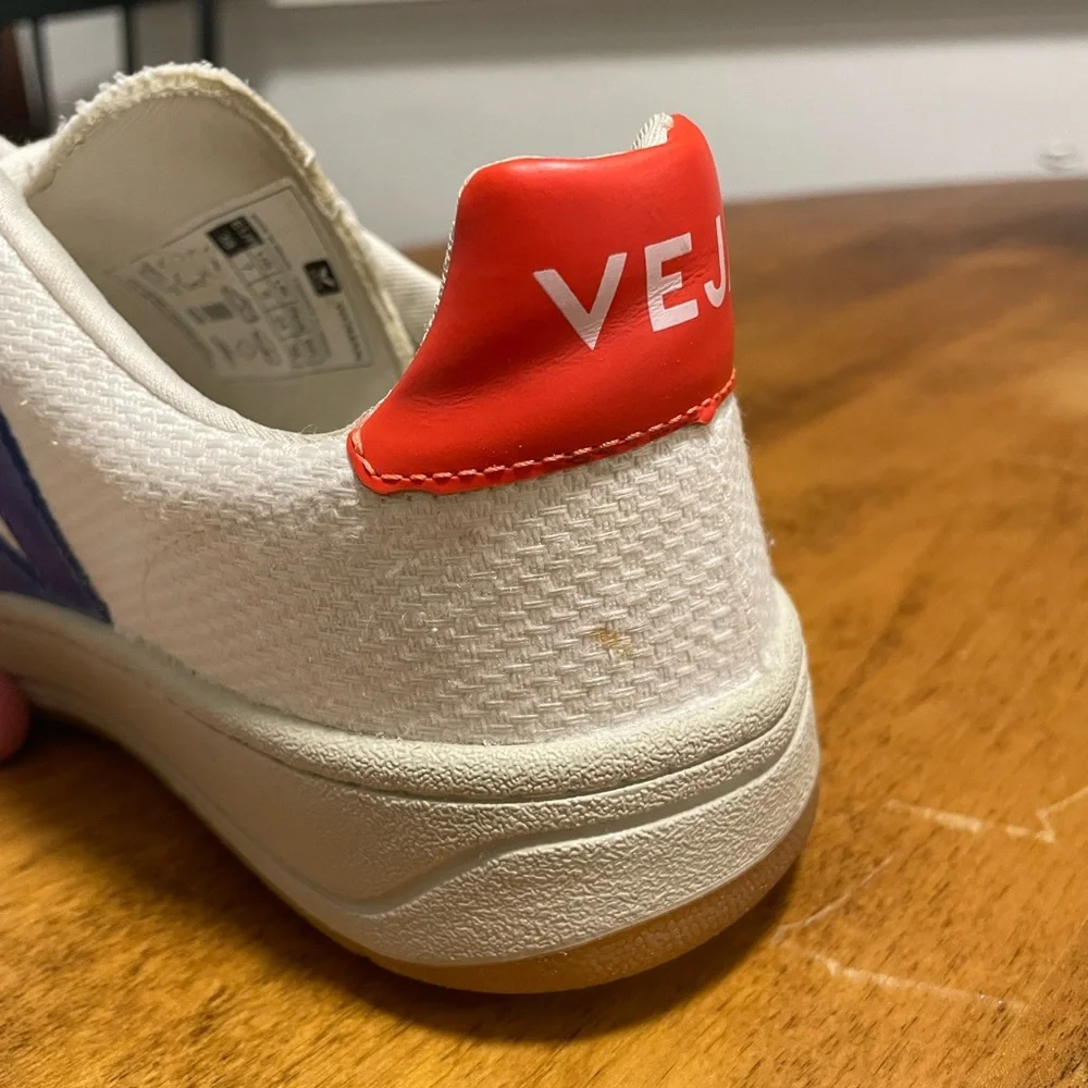 Veja Women’s V-12 White, Blue, and Orange Sneakers - Picture 7 of 9